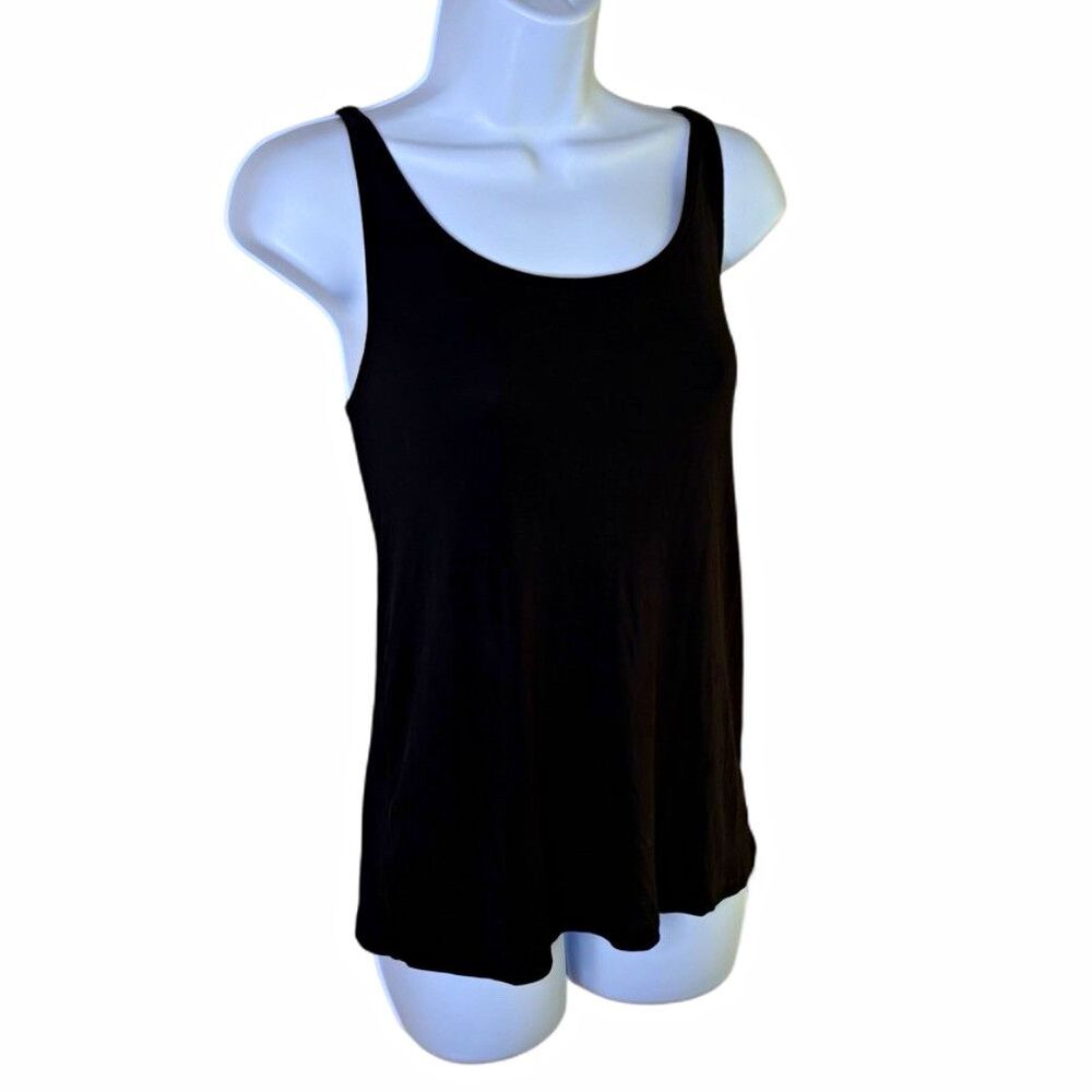 Eileen Fisher 100% Silk Jersey Scoop Neck Tank Top Black Women's Size L EEGK